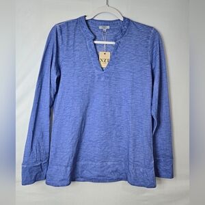 NWT NZT Nic + Zoe Blue Long Sleeve V-Neck Top Size Small